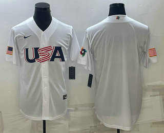 Men%27s USA Baseball 2023 White World Baseball Blank Classic Replica Stitched Jerseys